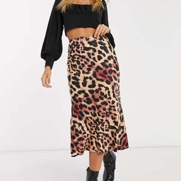 ASOS Dresses & Skirts - ASOS Design Satin Midi Skirt in Leopard Print